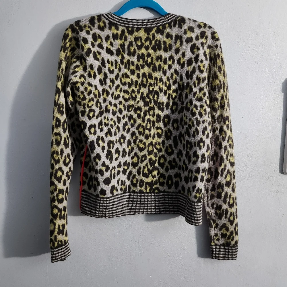 Lisa Todd Cashmere Leopard Piped Sweater Neon Stripe - Picture 8 of 9